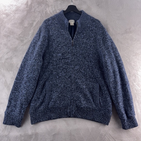 L.L.Bean Other - L.L.Bean Lambswool Sweater Jacket Mens Size XL Blue Full Zip Plaid Lined‎ Knit